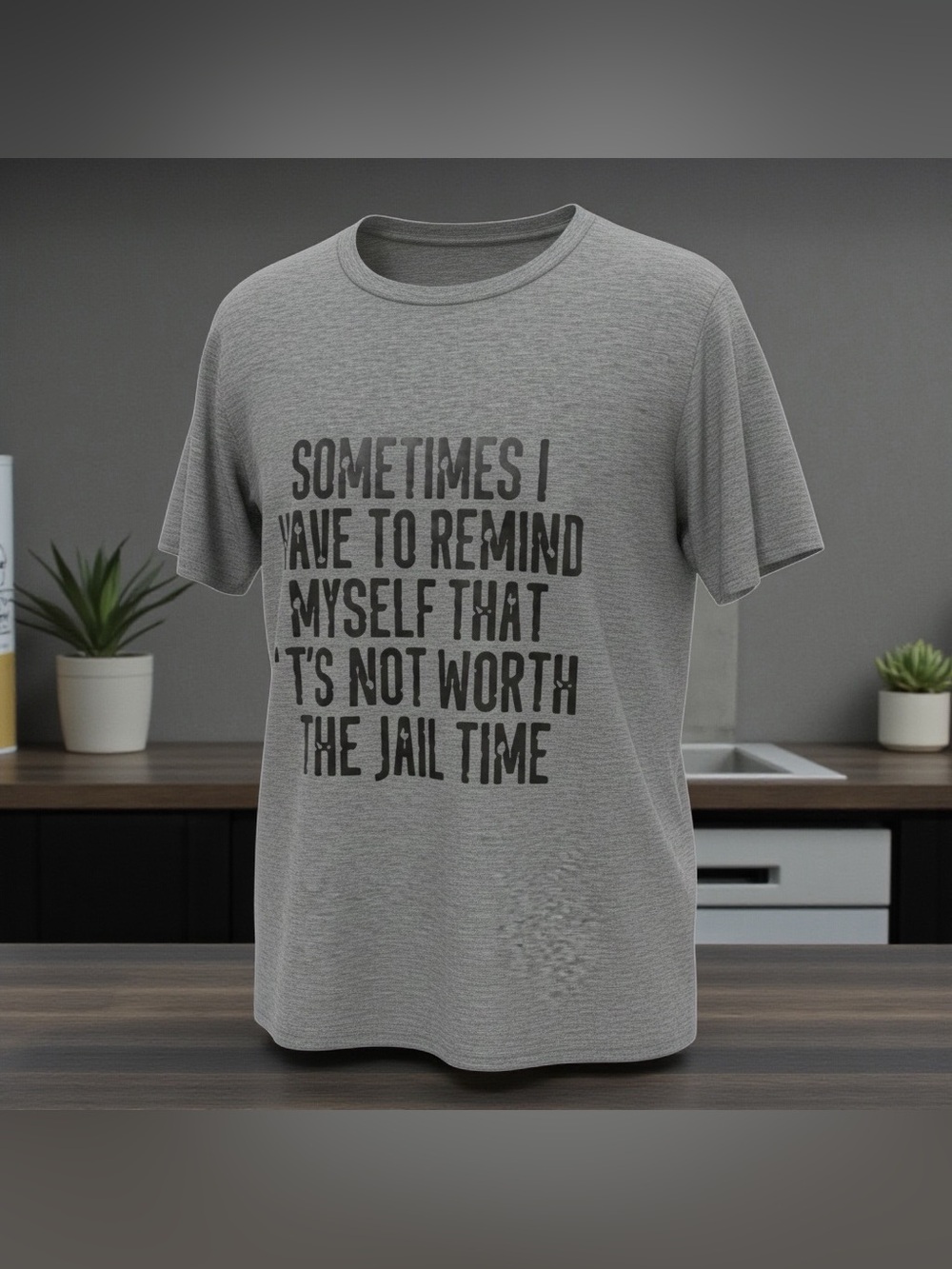 Women's Grey Graphic Tee with Bold Text